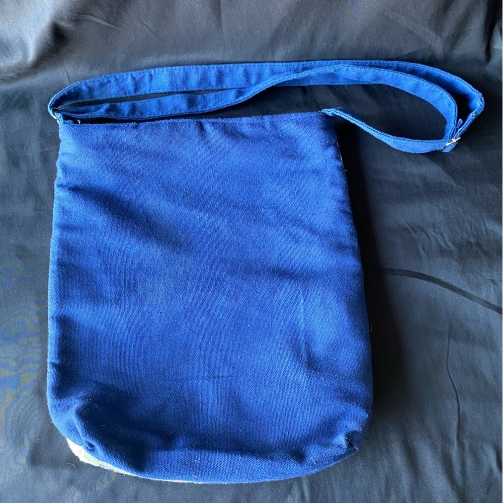 Novelty Owl Elephant Crossbody Bag Canvas Blue Cute Animal Print Purse - Picture 6 of 6